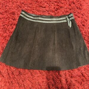 JUNE Vintage Chocolate leather-suede wrap Skirt with double buckle Detail